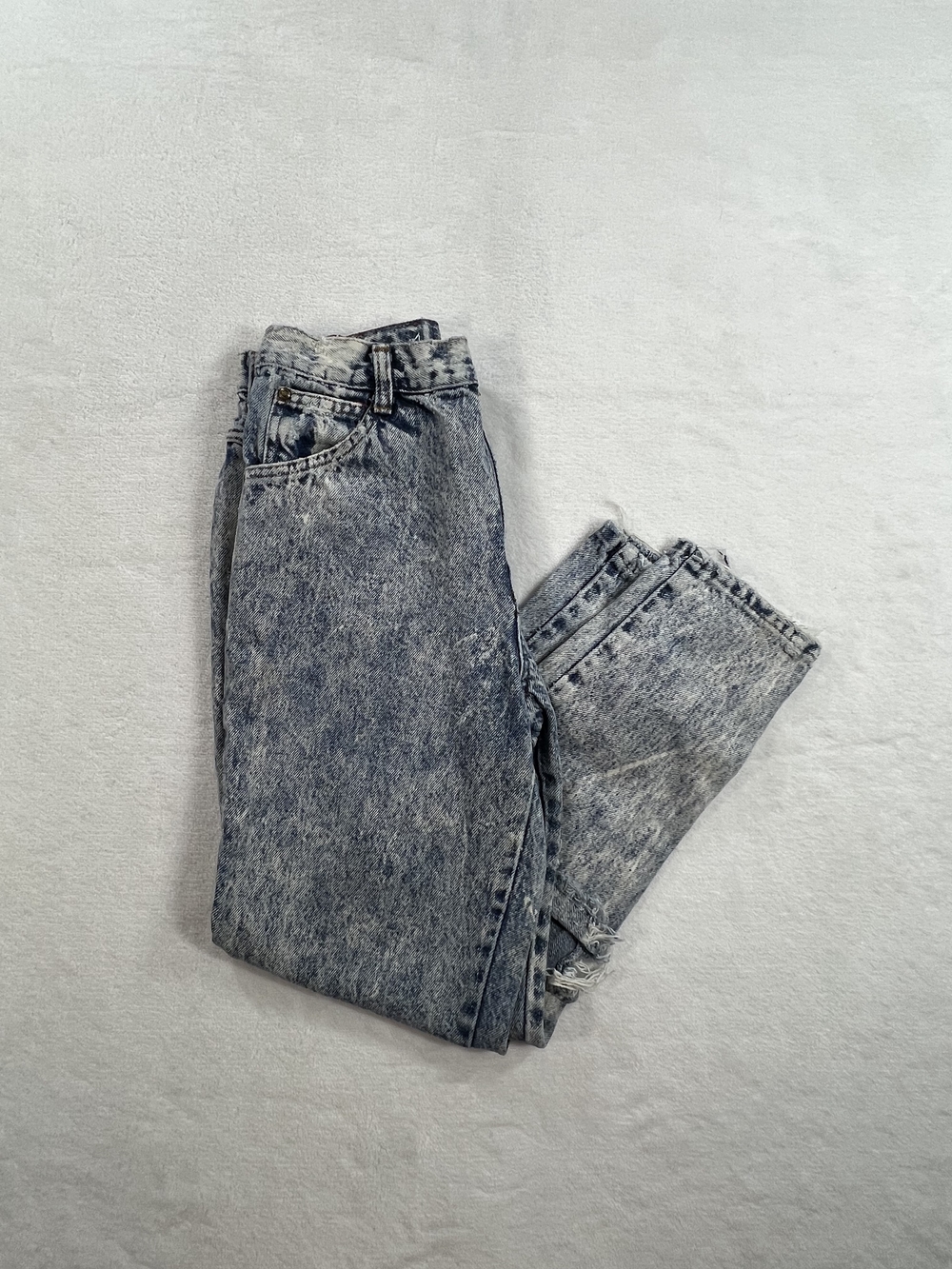 Vintage Gitano Acid Wash High Waisted Jeans Blue Denim Bow Ankle Zip 80s 14 Slim